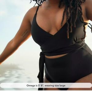Black Aerie Wrap One Piece Swimsuit, Size Large